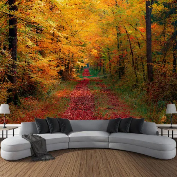Autumn Forest Scenery Tapestry Wall Art Large Tapestry Wall Decoration Photography Background Blanket Curtain Home Bedroom Living Room Decoration