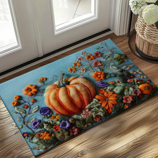 Autumn Quilt Pumpkin Doormat Kitchen Mat Floor Mat Non-Slip Area Rug Oil Proof Rug Indoor Outdoor Mat Bedroom Decor Bathroom Mat Entrance Rug