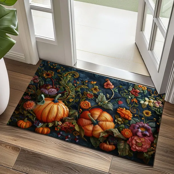 Autumn Quilt Pumpkin Doormat Kitchen Mat Floor Mat Non-Slip Area Rug Oil Proof Rug Indoor Outdoor Mat Bedroom Decor Bathroom Mat Entrance Rug