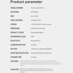 AW12/AW13 Pro Smart Watch with 1.28 Screen, Fitness Tracker, Call Monitor, Media Control, IP67 Waterproof for Android iOS