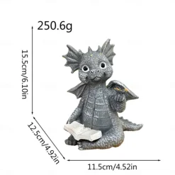 Baby Dragon Reading Book Statue Dragon Sculpture Garden Statue Sculptures for Outdoor Garden Backyard Porch Decoration