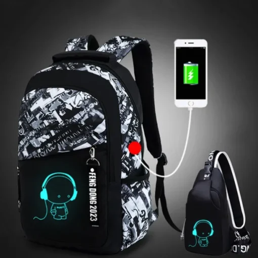 Backpacks School Backpack Set with Sling Bag Boys Backpacks for School Backpack with USB Charger Reflective Waterproof Backpack Back to School Gift