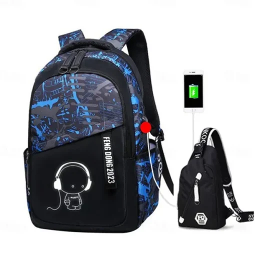 Backpacks School Backpack Set with Sling Bag Boys Backpacks for School Backpack with USB Charger Reflective Waterproof Backpack Back to School Gift