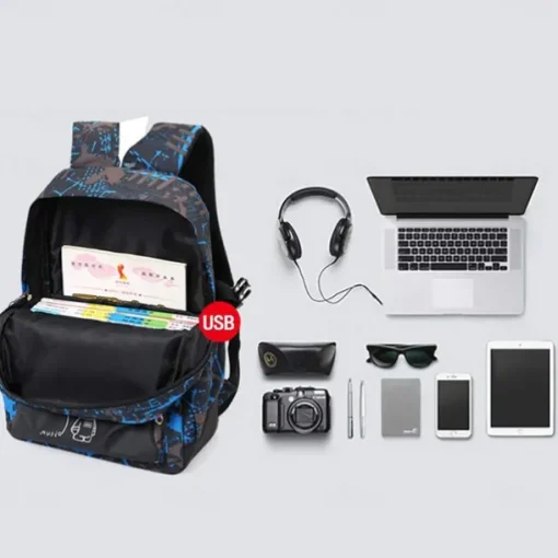 Backpacks School Backpack Set with Sling Bag Boys Backpacks for School Backpack with USB Charger Reflective Waterproof Backpack Back to School Gift