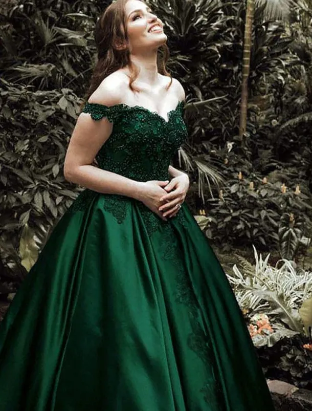 Ball Gown Evening Gown Luxurious Dress Quinceanera Prom Floor Length Sleeveless Off Shoulder Satin with Appliques