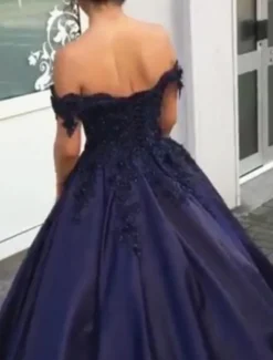 Ball Gown Evening Gown Luxurious Dress Quinceanera Prom Floor Length Sleeveless Off Shoulder Satin with Appliques