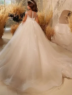 Ball Gown Knee Length Flower Girl Dress Quinceanera Frozen Elsa Girls Cute Prom Dress Tulle with Ruched Royal Style Tutu Fit 3-16 Years