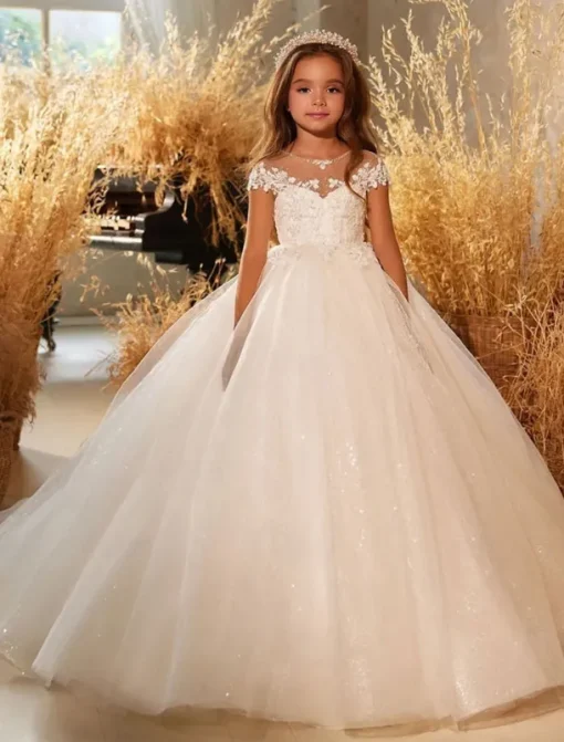 Ball Gown Knee Length Flower Girl Dress Quinceanera Frozen Elsa Girls Cute Prom Dress Tulle with Ruched Royal Style Tutu Fit 3-16 Years