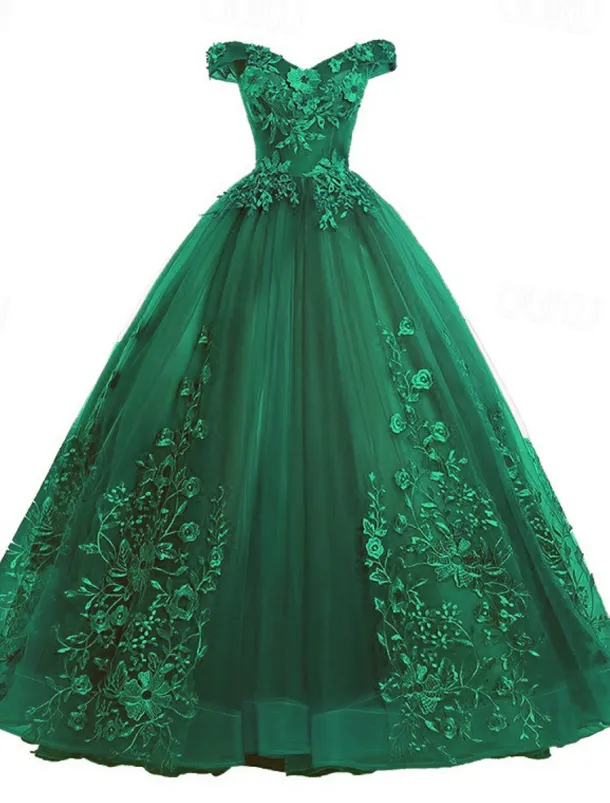 Ball Gown Quinceanera Dresses Princess Dress Quinceanera Floor Length Sleeveless Off Shoulder Polyester with Appliques dress to impress