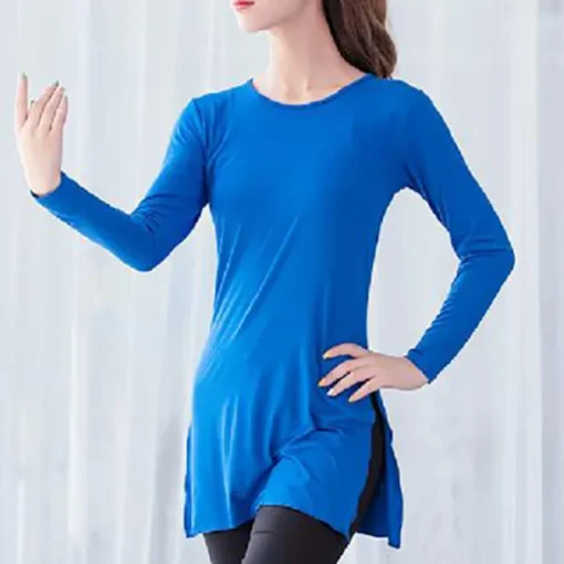 Ballet Top Slit Ruching Pure Color Women's Performance Training Long Sleeve High Modal