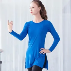 Ballet Top Slit Ruching Pure Color Women's Performance Training Long Sleeve High Modal