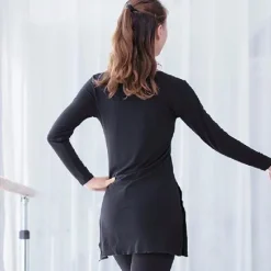 Ballet Top Slit Ruching Pure Color Women's Performance Training Long Sleeve High Modal