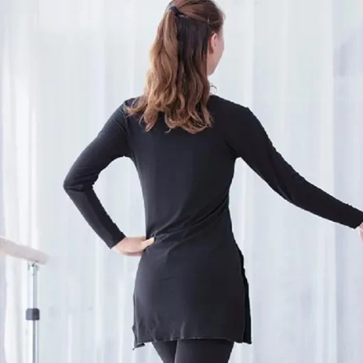 Ballet Top Slit Ruching Pure Color Women's Performance Training Long Sleeve High Modal