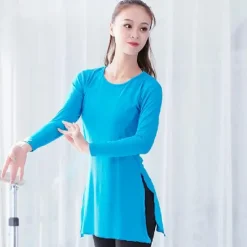Ballet Top Slit Ruching Pure Color Women's Performance Training Long Sleeve High Modal