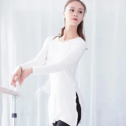 Ballet Top Slit Ruching Pure Color Women's Performance Training Long Sleeve High Modal