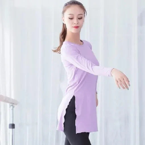 Ballet Top Slit Ruching Pure Color Women's Performance Training Long Sleeve High Modal