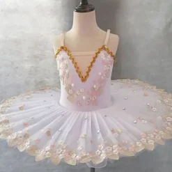 Ballet Tutu Dress Kids' Dancewear Crystal Lace Printing Embroidery Girls' Training Performance Sleeveless High Elastane Lace Tulle