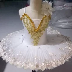 Ballet Tutu Dress Kids' Dancewear Crystal Lace Printing Embroidery Girls' Training Performance Sleeveless High Elastane Lace Tulle