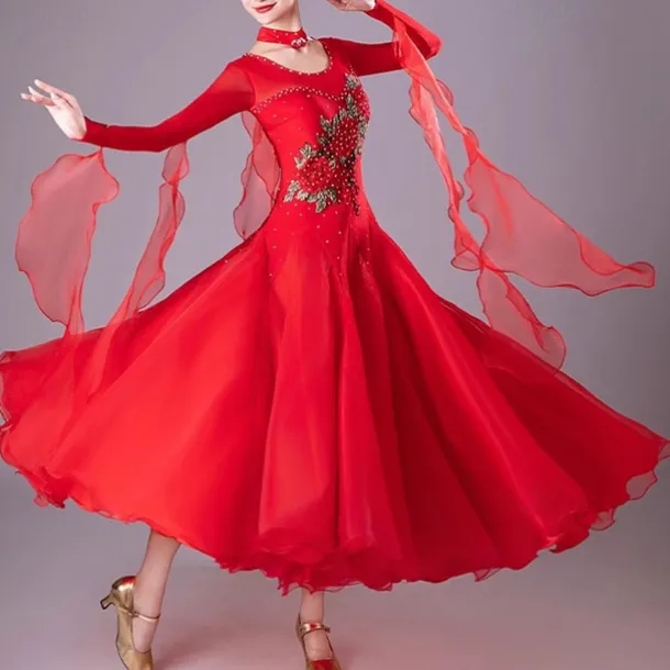 Ballroom Competition Dresses Women National Standard Waltz Dancing Clothes Long Sleeve Party Modern Dance Stage Wear Costumes