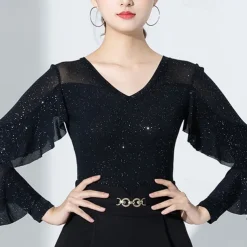 Ballroom Dance Activewear Leotard / Onesie Ruffles Pure Color Splicing Women's Performance Training Long Sleeve High Nylon