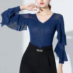 Ballroom Dance Activewear Leotard / Onesie Ruffles Pure Color Splicing Women's Performance Training Long Sleeve High Nylon