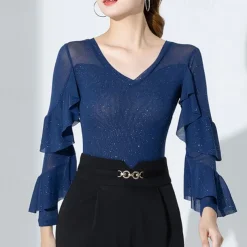 Ballroom Dance Activewear Leotard / Onesie Ruffles Pure Color Splicing Women's Performance Training Long Sleeve High Nylon