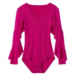 Ballroom Dance Activewear Leotard / Onesie Ruffles Pure Color Splicing Women's Performance Training Long Sleeve High Nylon