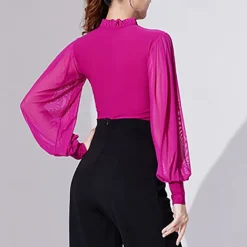 Ballroom Dance Activewear Top Printing Pure Color Splicing Women's Performance Training Long Sleeve High Polyester