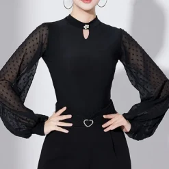 Ballroom Dance Activewear Leotard / Onesie Pure Color Splicing Tulle Women's Performance Training Long Sleeve High Polyester