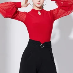 Ballroom Dance Activewear Leotard / Onesie Pure Color Splicing Tulle Women's Performance Training Long Sleeve High Polyester