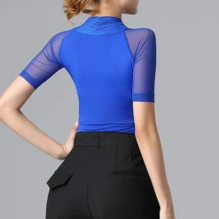 Ballroom Dance Activewear Leotard / Onesie Pure Color Splicing Tulle Women's Performance Training Short Sleeve High Nylon