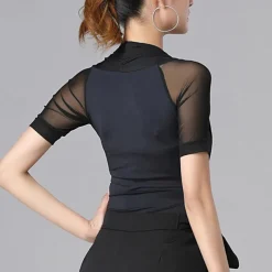 Ballroom Dance Activewear Leotard / Onesie Pure Color Splicing Tulle Women's Performance Training Short Sleeve High Nylon