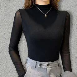 Ballroom Dance Activewear Top Ruching Pure Color Splicing Women's Performance Training Long Sleeve High Polyester Mesh