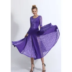 Ballroom Dance Dance Costumes Dress Lace Women's Training Performance Long Sleeve Natural Lace Milk Fiber