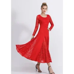 Ballroom Dance Dance Costumes Dress Lace Women's Training Performance Long Sleeve Natural Lace Milk Fiber