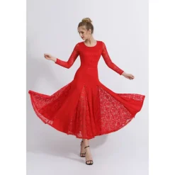 Ballroom Dance Dance Costumes Dress Lace Women's Training Performance Long Sleeve Natural Lace Milk Fiber