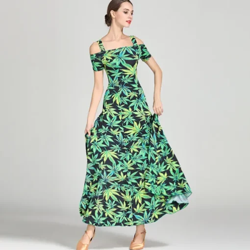 Ballroom Dance Dress Draping Pattern / Print Women's Training Performance Short Sleeve High Ice Silk