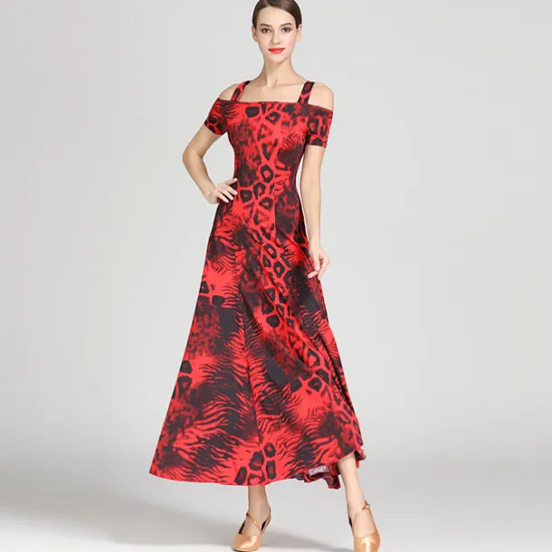 Ballroom Dance Dress Draping Pattern / Print Women's Training Performance Short Sleeve High Ice Silk