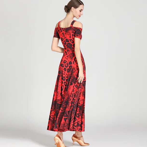 Ballroom Dance Dress Draping Pattern / Print Women's Training Performance Short Sleeve High Ice Silk