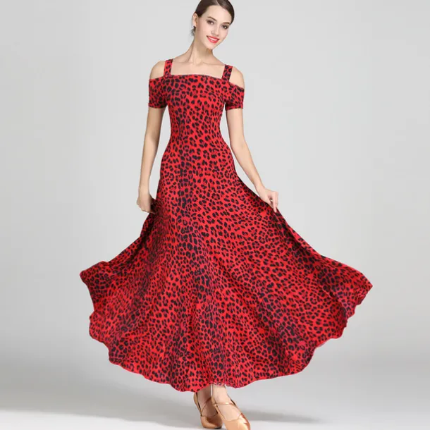 Ballroom Dance Dress Draping Pattern / Print Women's Training Performance Short Sleeve High Ice Silk