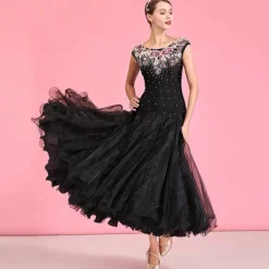 Ballroom Dance Dress Embroidery Crystals / Rhinestones Women's Performance Training Sleeveless Natural Elastane Tulle