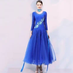 Ballroom Dance Dress Embroidery Splicing Crystals / Rhinestones Women's Performance Party Long Sleeve Mesh Spandex Organza