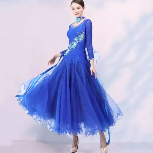 Ballroom Dance Dress Embroidery Splicing Crystals / Rhinestones Women's Performance Party Long Sleeve Mesh Spandex Organza