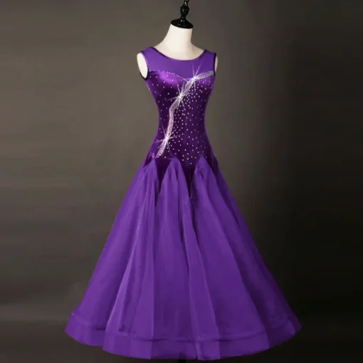 Ballroom Dance Dress Pleats Crystals / Rhinestones Women's Performance Training Sleeveless Natural Organza Velvet
