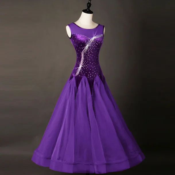 Ballroom Dance Dress Pleats Crystals / Rhinestones Women's Performance Training Sleeveless Natural Organza Velvet