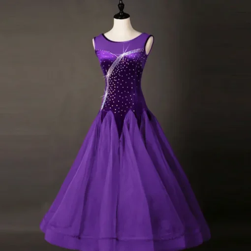 Ballroom Dance Dress Pleats Crystals / Rhinestones Women's Performance Training Sleeveless Natural Organza Velvet