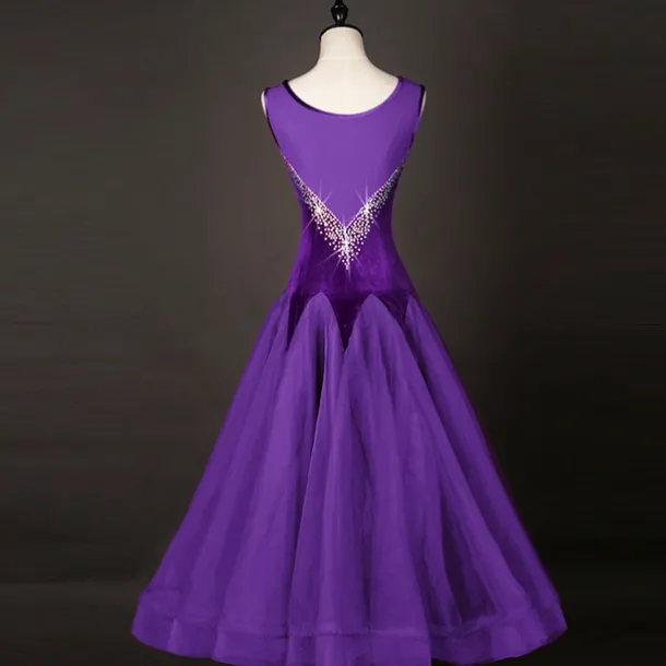 Ballroom Dance Dress Pleats Crystals / Rhinestones Women's Performance Training Sleeveless Natural Organza Velvet