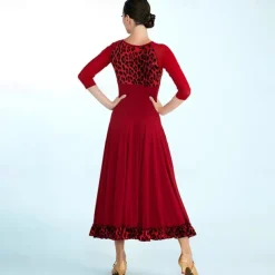 Ballroom Dance Dress Printing Splicing Women's Performance Training 3/4 Length Sleeve Polyester Mesh Spandex