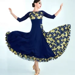 Ballroom Dance Dress Printing Splicing Women's Performance Training 3/4 Length Sleeve Polyester Mesh Spandex