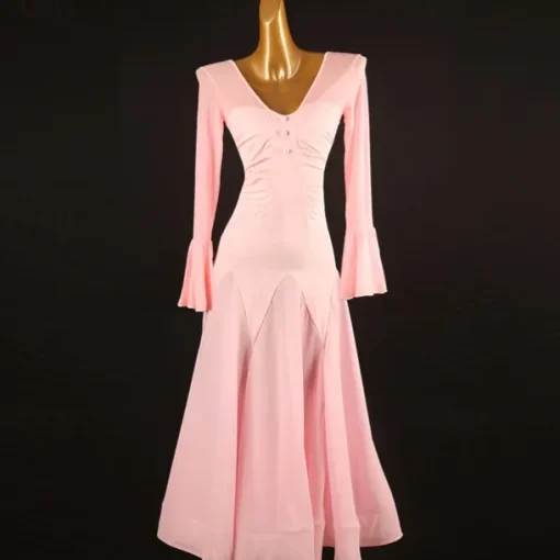 Ballroom Dance Dress Pure Color Women's Girls' Performance Training Long Sleeve High Chiffon Chinlon Tulle